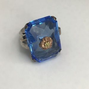 Huge blue glass cocktail ring. Size 6.